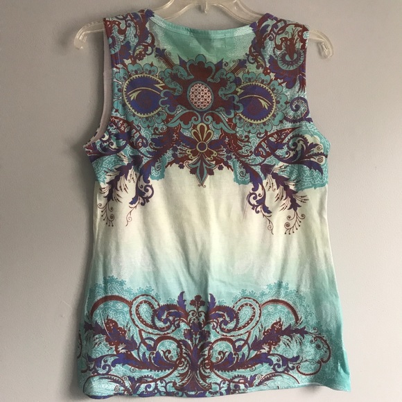 Aqua Green Boho Floral Scrollwork Tank S - Picture 2 of 4